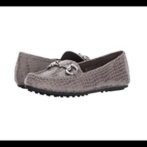 Aerosoles Taupe/Grey Croc Embossed Reptile Snake Flat Loafer Moccasin Silver Bit